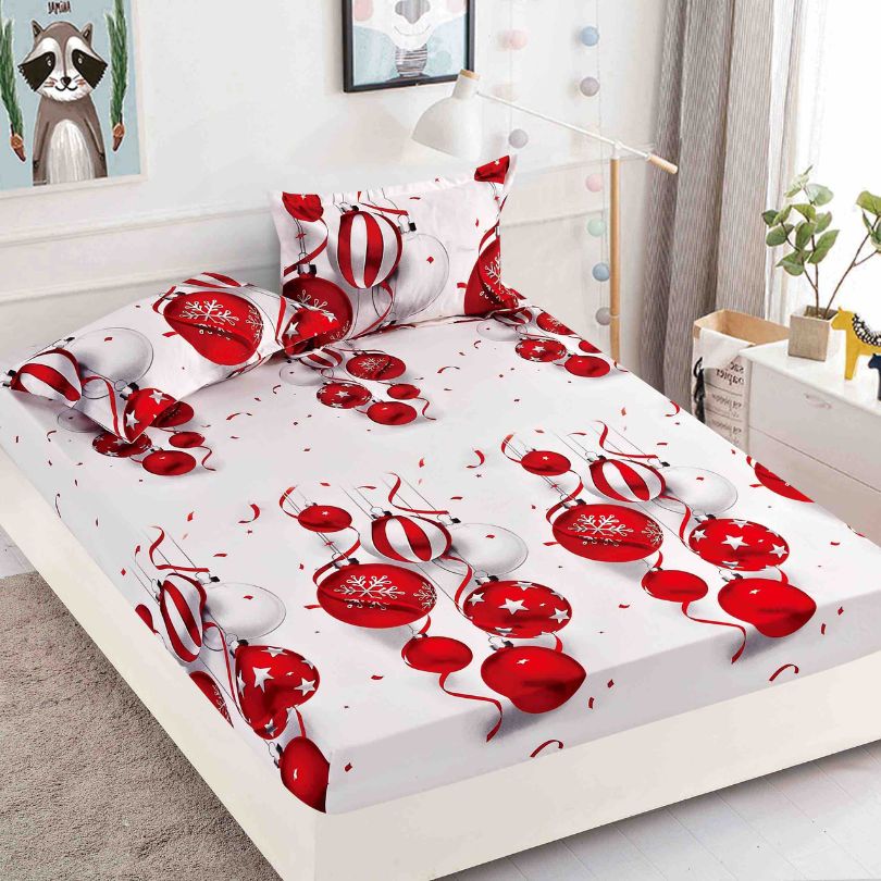 Husa de Pat din Bumbac Finet Craciun – Set 3 Piese pentru Confort si Eleganta | COD 1653-J