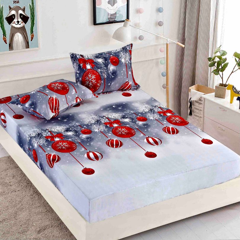 Husa de Pat din Bumbac Finet Craciun – Set 3 Piese pentru Confort si Eleganta | COD 1660-J