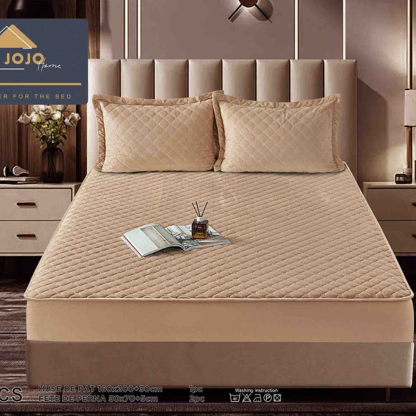 Husa de pat topper catifea – Set complet 3 piese, confort si eleganta pentru patul tau 160X200cm | COD 1541J