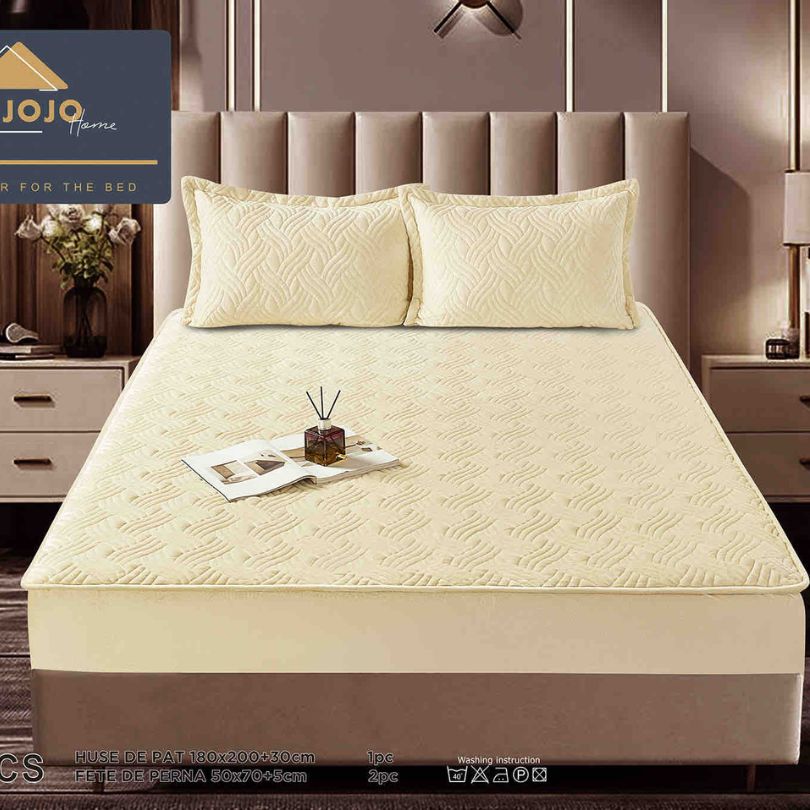 Husa de pat topper catifea – Set complet 3 piese, confort si eleganta pentru patul tau 180X200cm | COD 1525J