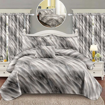 Lenjerie de Pat Finet  – 6 Piese + 2 Draperii Asortate | Set Complet Elegant si Practic | COD: 1497-S
