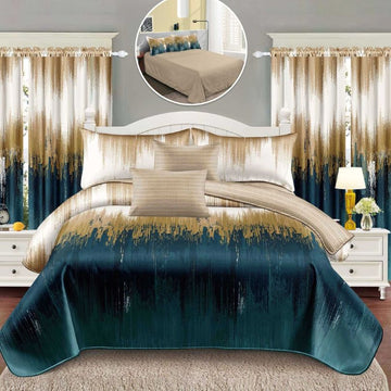 Lenjerie de Pat Finet  – 6 Piese + 2 Draperii Asortate | Set Complet Elegant si Practic | COD: 1498-S