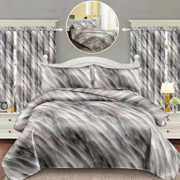 Lenjerie de Pat Finet Bumbac 1 Persoana – 4 Piese + 2 Draperii Asortate | Set Complet cu Design Modern | COD: 1443-S
