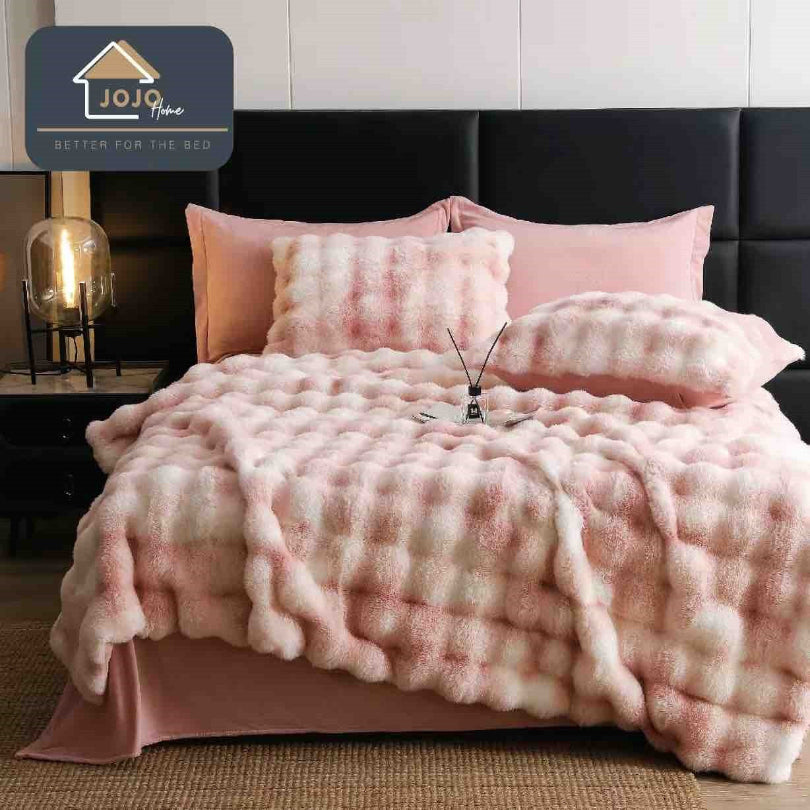 Lenjerie de Pat cu Blanita de Iepure Artificiala - Set 6 Piese | Confort si Eleganta | COD 0864-J