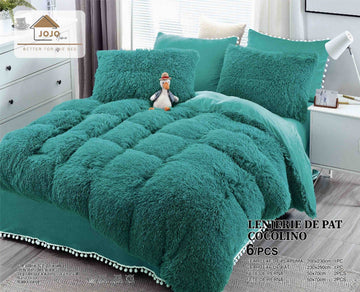 Lenjerie de pat Cocolino Fluffy - 6 piese | Confort si caldura pentru nopti relaxante  | COD 0942-J