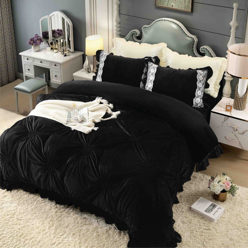 Lenjerii de Pat Catifea cu Elastic 4 Piese - Calitate Premium | COD 0913-J