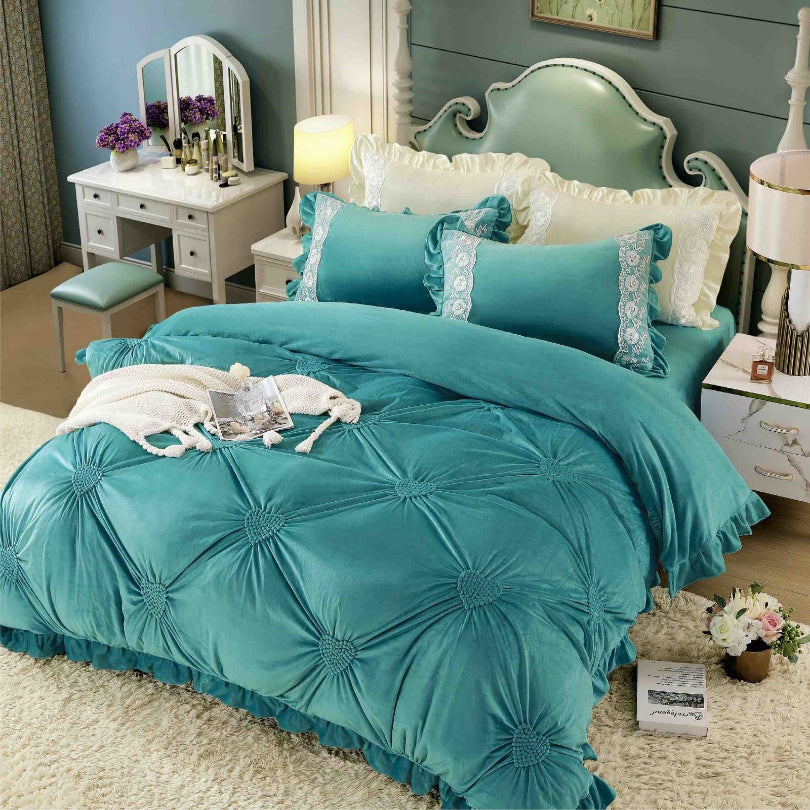 Lenjerii de Pat Catifea cu Elastic 4 Piese - Calitate Premium | COD 0915-J