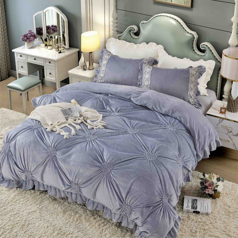 Lenjerii de Pat Catifea cu Elastic 4 Piese - Calitate Premium | COD 0917-J