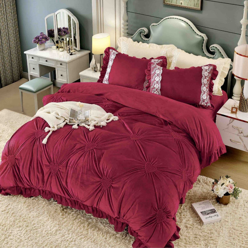 Lenjerii de Pat Catifea cu Elastic 4 Piese - Calitate Premium | COD 0918-J